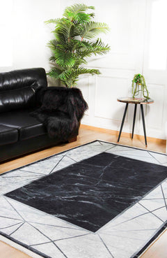 Digital Print Area Rug – Black Frame Non Slip Carpet for Living Room & Kitchen