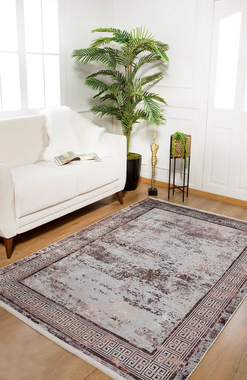 Beige Area Rug – Digital Print Frame Style Non Slip Washable Carpet for Living Room