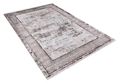 Beige Area Rug – Digital Print Frame Style Non Slip Washable Carpet for Living Room