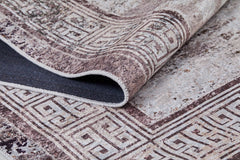 Beige Area Rug – Digital Print Frame Style Non Slip Washable Carpet for Living Room