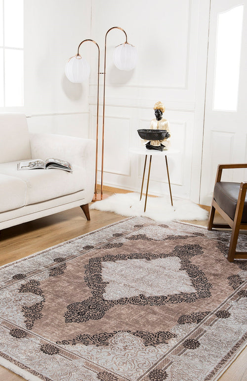 Digital Print Area Rug – Classic Brown Non Slip Antibacterial Carpet for Living Room