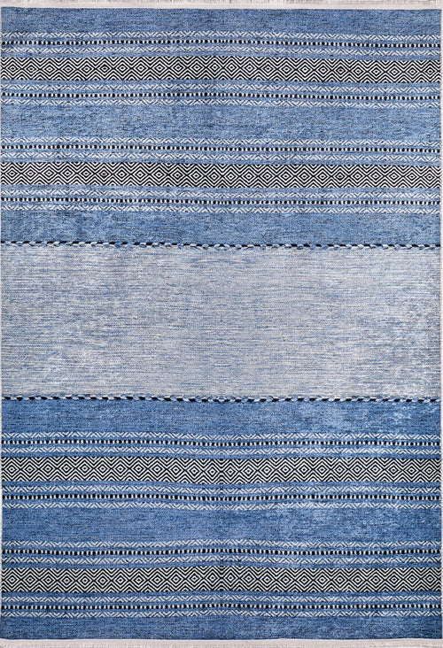Blue Striped Area Rug – Digital Print Non Slip Carpet for Living Room
