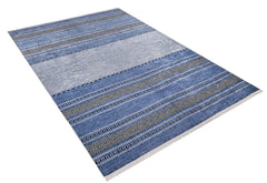 Blue Striped Area Rug – Digital Print Non Slip Carpet for Living Room