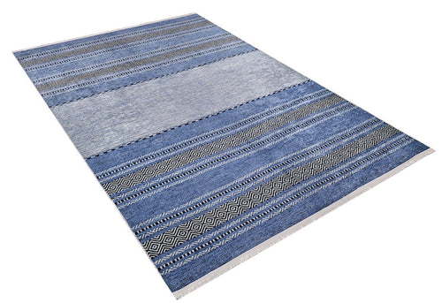 Blue Striped Area Rug – Digital Print Non Slip Carpet for Living Room