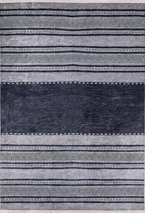 Digital Print Area Rug - Anthracite Striped Non Slip Washable Carpet