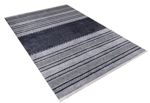 Digital Print Area Rug - Anthracite Striped Non Slip Washable Carpet
