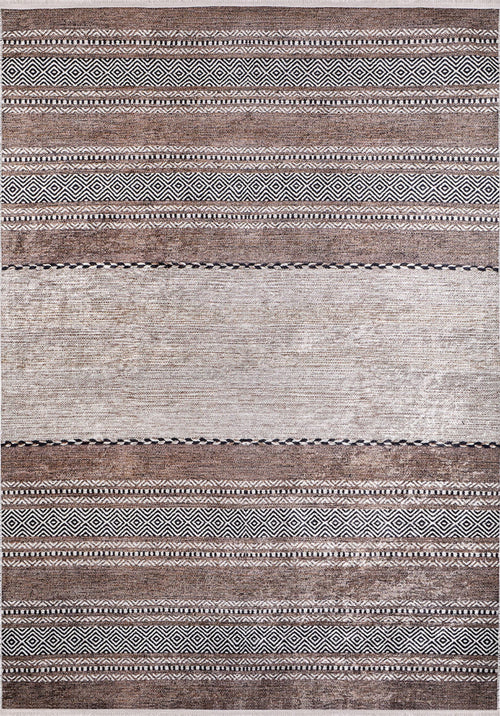 Brown Striped Area Rug - High Quality Digital Print Rug | Non Slip, Allergy Friendly Carpet