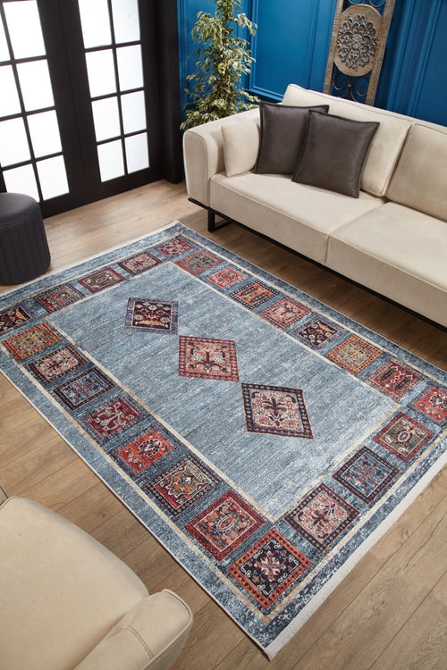 Blue Geometric Area Rug – Digital Print Rug | Antibacterial, Non Slip Carpet