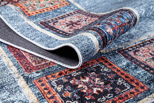 Blue Geometric Area Rug – Digital Print Rug | Antibacterial, Non Slip Carpet