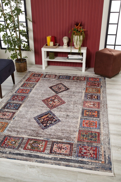 Grey Geometric Area Rug - Digital Print Non Slip Antibacterial Carpet for Living Room