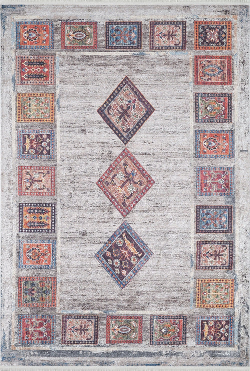 Grey Geometric Area Rug - Digital Print Non Slip Antibacterial Carpet for Living Room