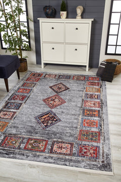 Grey Geometric Area Rug - Digital Print, Non Slip, Antibacterial Carpet for Living Room