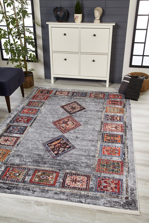 Grey Geometric Area Rug - Digital Print, Non Slip, Antibacterial Carpet for Living Room