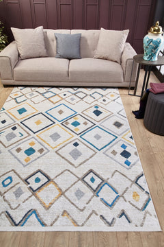 Beige Geometric Area Rug – Modern Digital Print Rug | Non Slip Carpet