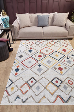 Grey Geometric Area Rug – Digital Print Non Slip Carpet for Living Room & Kitchen