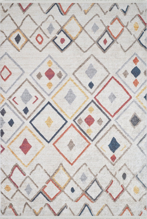 Grey Geometric Area Rug – Digital Print Non Slip Carpet for Living Room & Kitchen