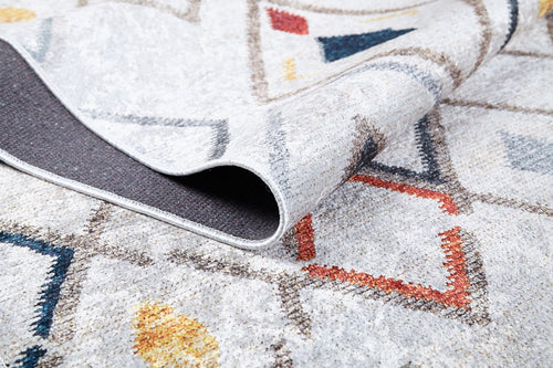 Grey Geometric Area Rug – Digital Print Non Slip Carpet for Living Room & Kitchen