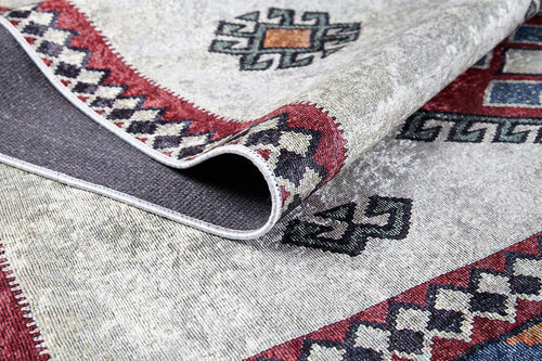 Beige Geometric Area Rug - Digital Print Non Slip Washable Carpet for Living Room