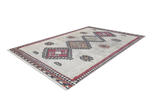 Beige Geometric Area Rug - Digital Print Non Slip Washable Carpet for Living Room