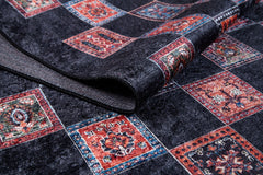 Black Geometric Area Rug – Digital Print Non Slip Washable Carpet for Living Room