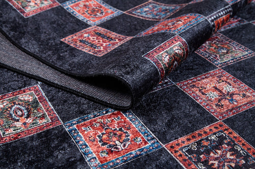 Black Geometric Area Rug – Digital Print Non Slip Washable Carpet for Living Room