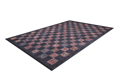 Black Geometric Area Rug – Digital Print Non Slip Washable Carpet for Living Room