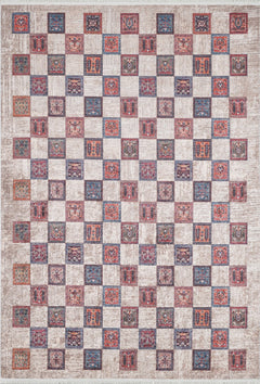 Beige Geometric Area Rug – Digital Print Non Slip Carpet for Modern Living Room