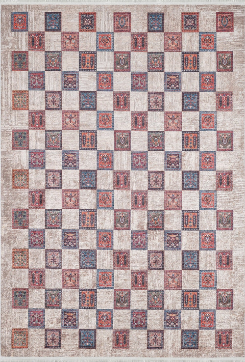 Beige Geometric Area Rug – Digital Print Non Slip Carpet for Modern Living Room