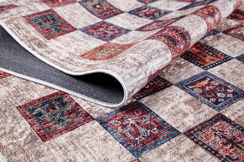 Beige Geometric Area Rug – Digital Print Non Slip Carpet for Modern Living Room