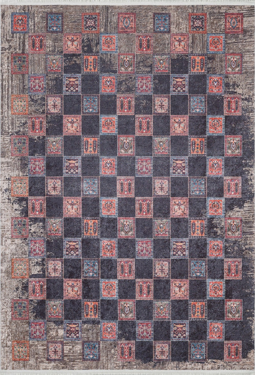 Black Geometric Area Rug – Digital Print, Non Slip, Antibacterial Carpet for Living Room