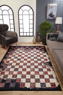 Black Geometric Area Rug - Digital Print Rug, Non Slip Carpet for Living Room