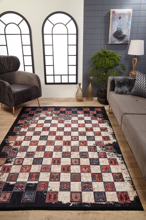 Black Geometric Area Rug - Digital Print Rug, Non Slip Carpet for Living Room