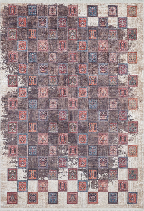 Geometric Area Rug - Non Slip Brown Digital Print Carpet for Living Room