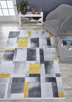 Yellow Geometric Area Rug – Digital Print, Non Slip, Antibacterial Carpet