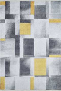 Yellow Geometric Area Rug – Digital Print, Non Slip, Antibacterial Carpet