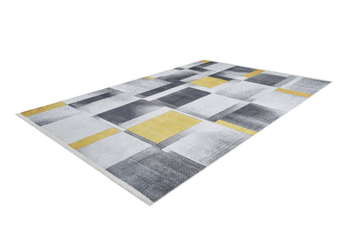 Yellow Geometric Area Rug – Digital Print, Non Slip, Antibacterial Carpet