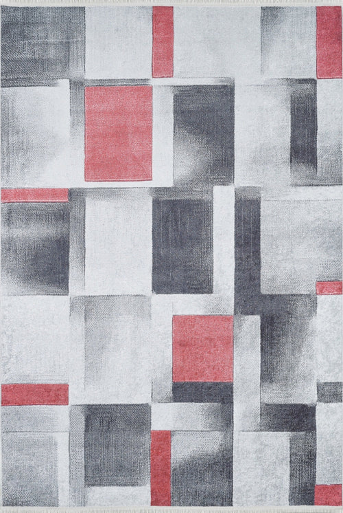 Grey Geometric Area Rug – Digital Print Carpet | Non Slip, Antibacterial & Washable