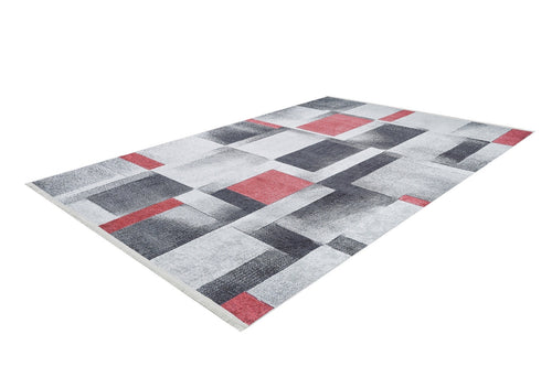 Grey Geometric Area Rug – Digital Print Carpet | Non Slip, Antibacterial & Washable