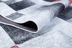 Grey Geometric Area Rug – Digital Print Carpet | Non Slip, Antibacterial & Washable