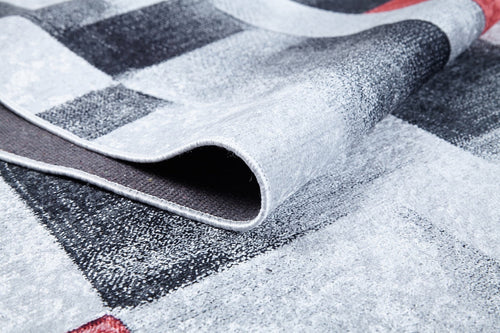 Grey Geometric Area Rug – Digital Print Carpet | Non Slip, Antibacterial & Washable