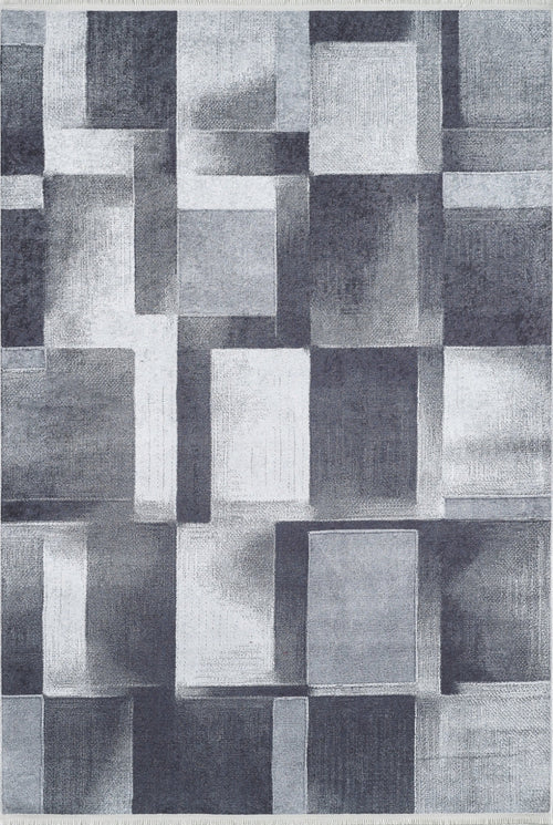 Grey Geometric Area Rug - Digital Print, Non Slip, Antibacterial Carpet for Living Room