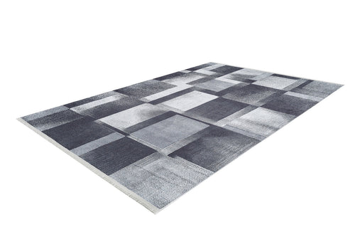 Grey Geometric Area Rug - Digital Print, Non Slip, Antibacterial Carpet for Living Room