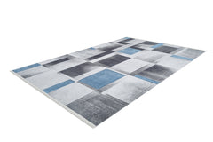 Blue Geometric Area Rug - Digital Print Non Slip Washable Carpet for Living Room