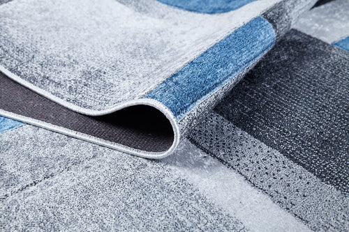 Blue Geometric Area Rug - Digital Print Non Slip Washable Carpet for Living Room