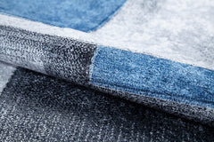 Blue Geometric Area Rug - Digital Print Non Slip Washable Carpet for Living Room