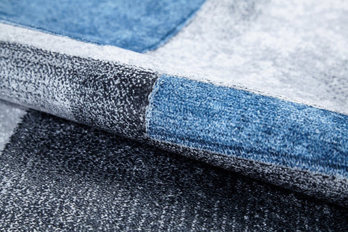 Blue Geometric Area Rug - Digital Print Non Slip Washable Carpet for Living Room