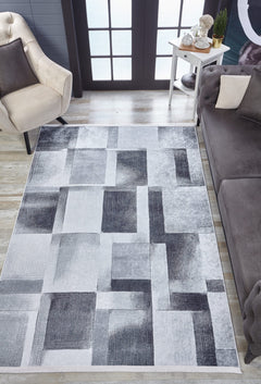 Grey Geometric Area Rug – Digital Print Rug, Non Slip & Antibacterial Carpet