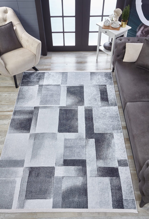 Grey Geometric Area Rug – Digital Print Rug, Non Slip & Antibacterial Carpet