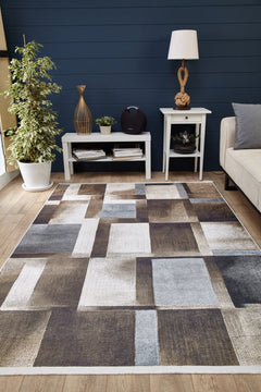 Geometric Area Rug - Brown Digital Print Rug | Non Slip Antibacterial Carpet