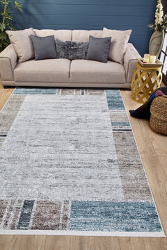 Grey Area Rug - Digital Print Frame Design | Non Slip, Antibacterial Carpet